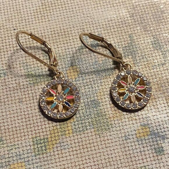 Tiny Colorful Rhinestone Compass Earrings - Picture 1 of 4